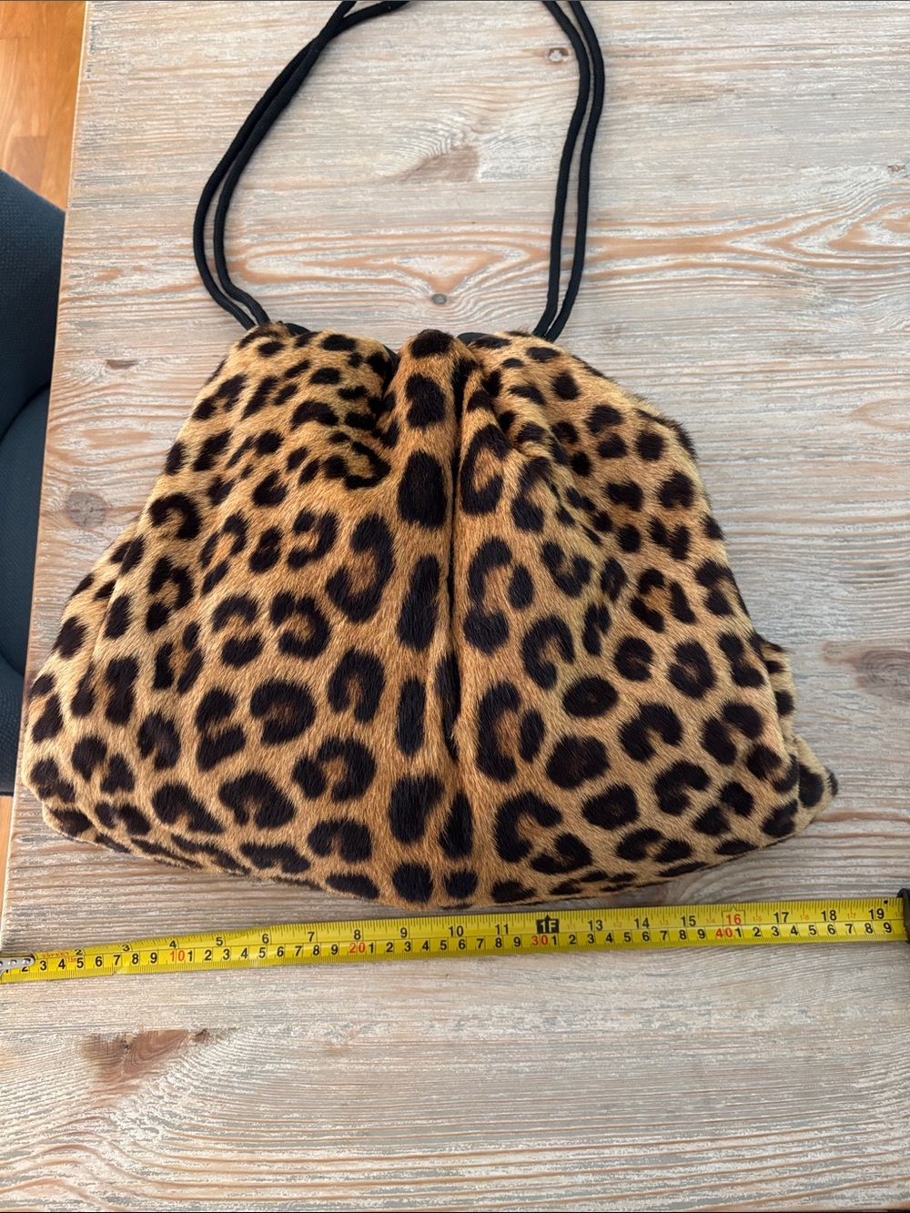 Leopard Print Drawstring Hand Warmer Authentic Vintage Fur